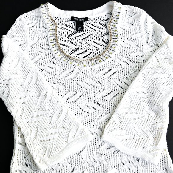 WHITE HOUSE BLACK MARKET Ivory Rhinestone Tunic - Size Medium - Picture 7 of 12